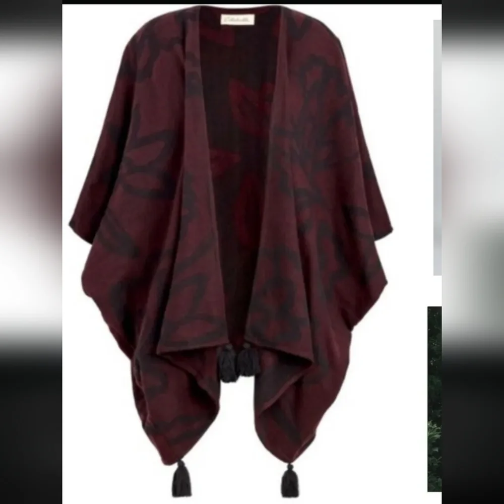 Cleobella Sevigny Capelet Poncho Oversized Burgundy Cardigan Open‎ Front